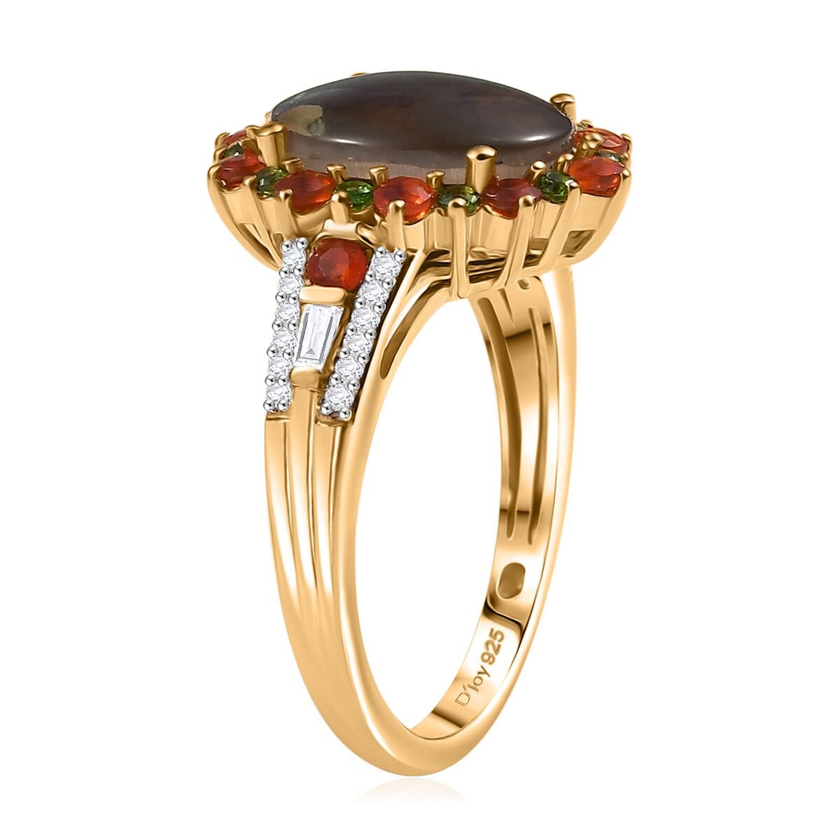 D'Joy Canadian Ammolite and Multi Gemstone 0.75 ctw Floral Ring in 18K Vermeil Yellow Gold Over Sterling Silver (Size 7.0)  image number 3