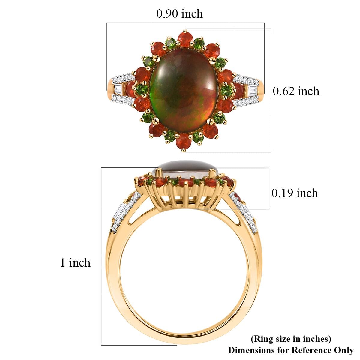 D'Joy Canadian Ammolite and Multi Gemstone 0.75 ctw Floral Ring in 18K Vermeil Yellow Gold Over Sterling Silver (Size 7.0)  image number 5