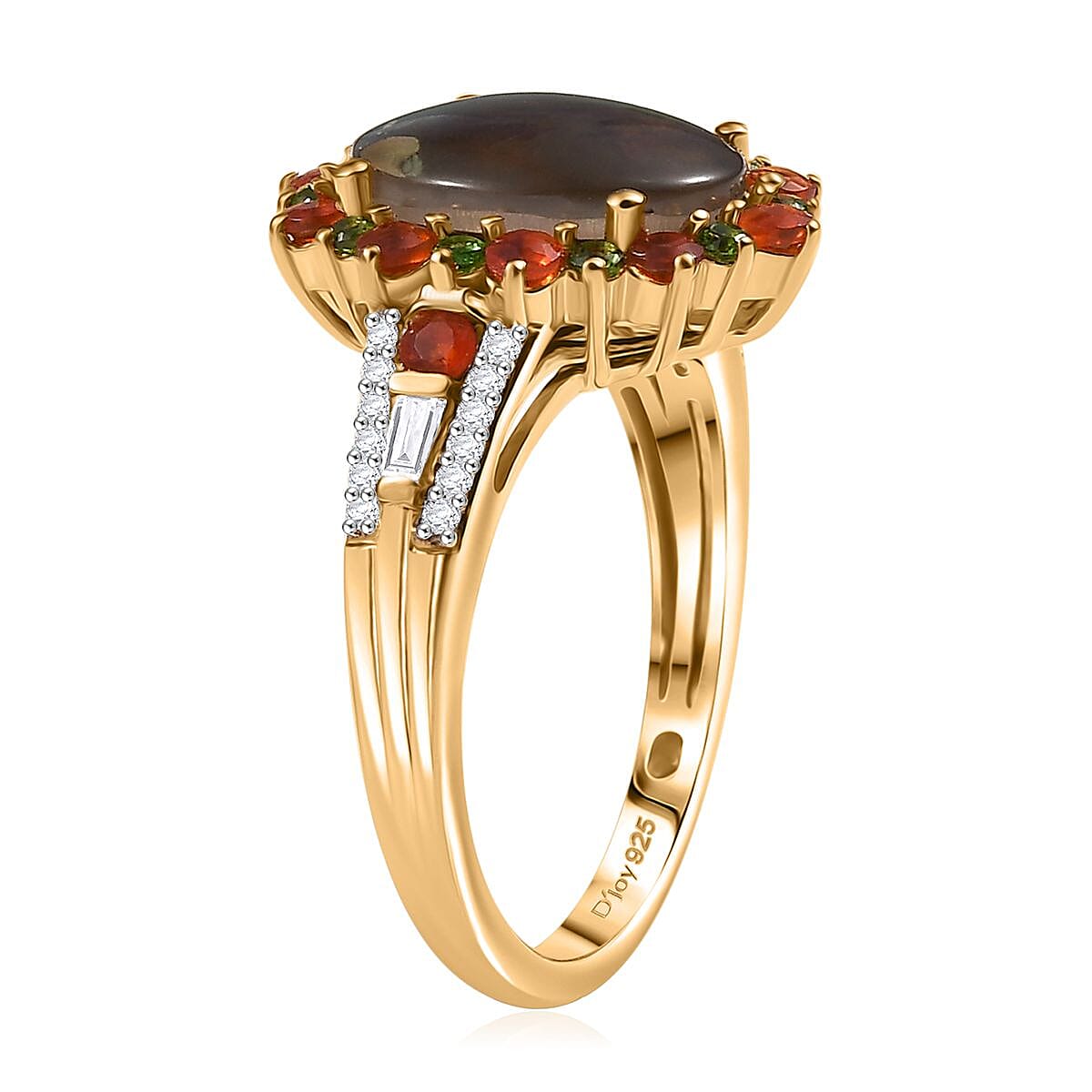 D'Joy Canadian Ammolite and Multi Gemstone 0.75 ctw Floral Ring in 18K Vermeil Yellow Gold Over Sterling Silver (Size 9.0)  image number 3