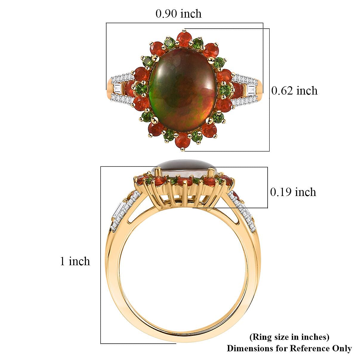 D'Joy Canadian Ammolite and Multi Gemstone 0.75 ctw Floral Ring in 18K Vermeil Yellow Gold Over Sterling Silver (Size 9.0)  image number 5