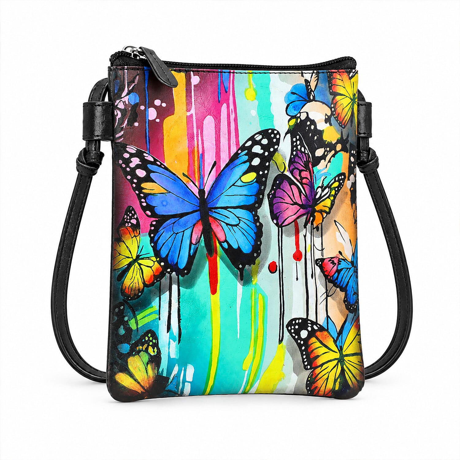 Vivid by Sukriti Black Butterfly Pattern Hand Painted Genuine Leather Crossbody Bag