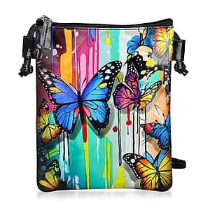 Vivid by Sukriti Black Butterfly Pattern Hand Painted Genuine Leather Crossbody Bag