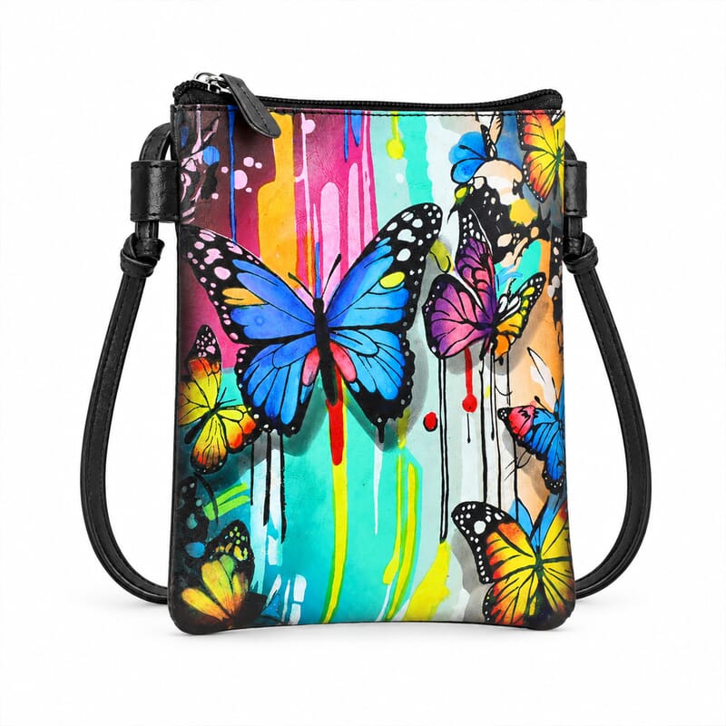 Vivid by Sukriti Black Butterfly Pattern Hand Painted Genuine Leather Crossbody Bag