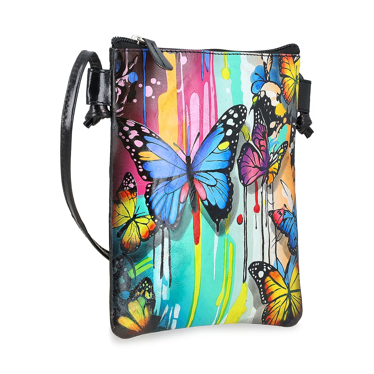 Vivid by Sukriti Black Butterfly Pattern Hand Painted Genuine Leather Crossbody Bag image number 5