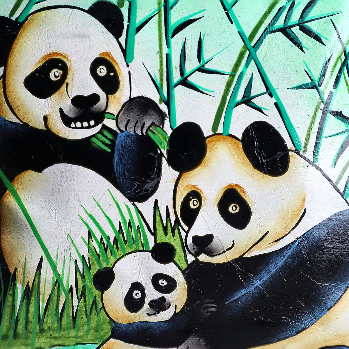 Vivid by Sukriti Green Panda Pattern Hand Painted Genuine Leather Crossbody Bag image number 6