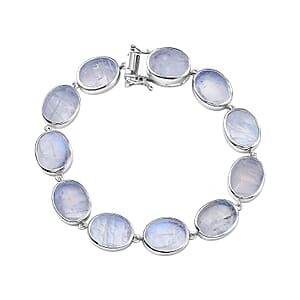 Premium Rainbow Moonstone 55.25 ctw Bracelet in Rhodium Over Sterling Silver (7.50 In)