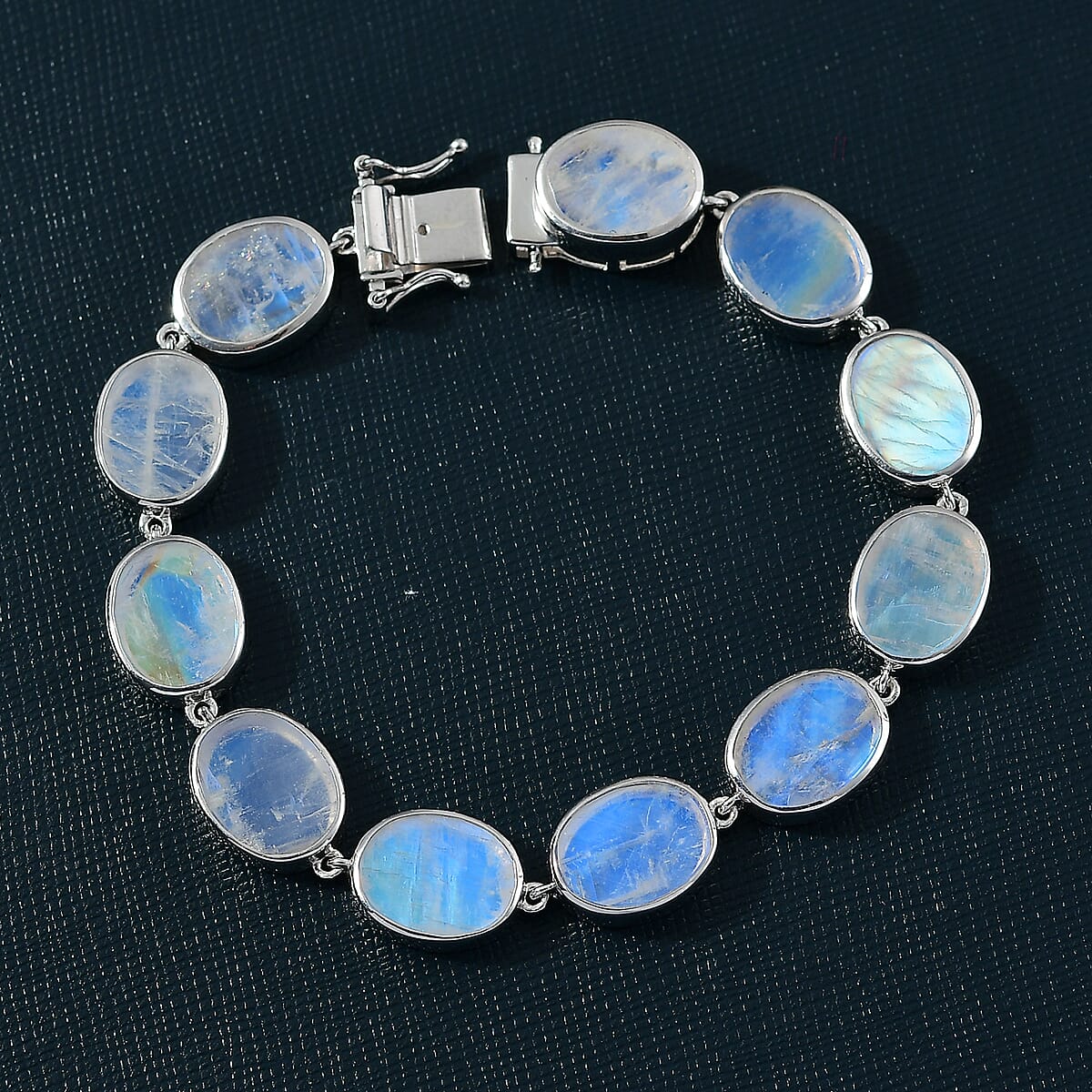 Premium Rainbow Moonstone 55.25 ctw Bracelet in Rhodium Over Sterling Silver (7.50 In) image number 1