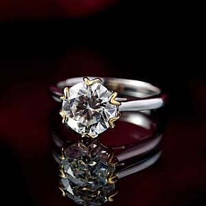 Moissanite 2.14 ctw Ring in Vermeil Yellow Gold Over Sterling Silver (Size 6.5)