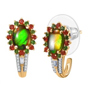 D'Joy Canadian Ammolite, Multi Gemstone 3.15 ctw Floral Earrings in 18K Vermeil Yellow Gold Over Sterling Silver