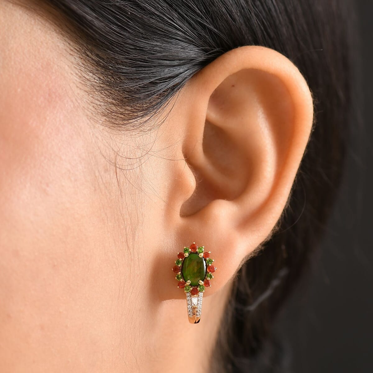 D'Joy Canadian Ammolite, Multi Gemstone 3.15 ctw Floral Earrings in 18K Vermeil Yellow Gold Over Sterling Silver image number 2