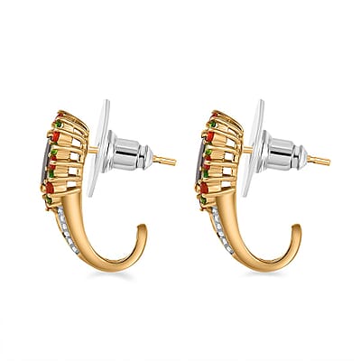 D'Joy Canadian Ammolite, Multi Gemstone 3.15 ctw Floral Earrings in 18K Vermeil Yellow Gold Over Sterling Silver