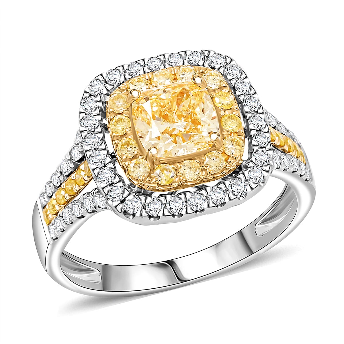 Modani Natural Yellow and White Diamond SI 1.70 ctw Ring in 950 Platinum & 18K Yellow Gold (Size 11.0) image number 0