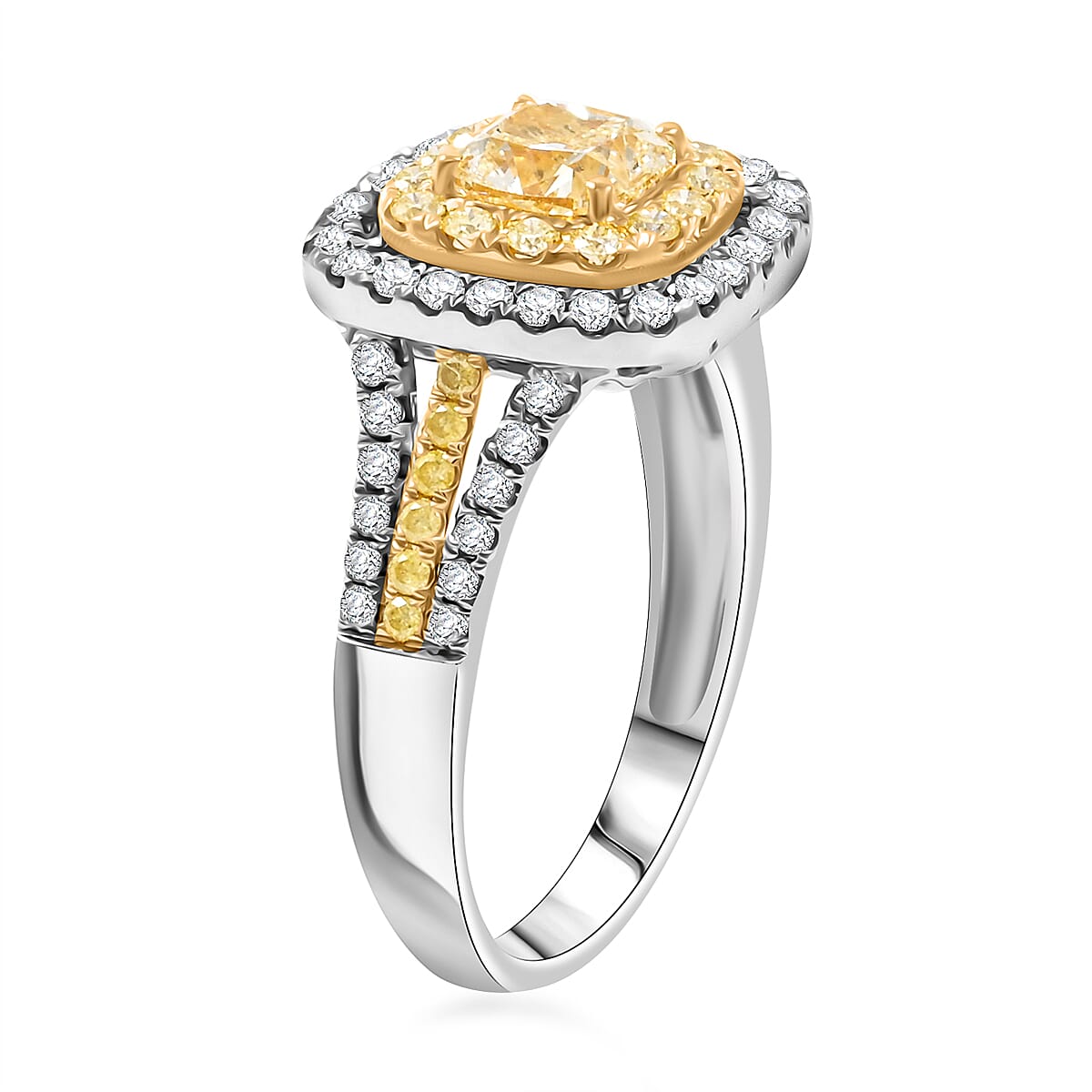 Doorbuster Modani Natural Yellow and White Diamond (SI) 1.70 ctw Ring in 950 Platinum & 18K Yellow Gold (Size 7.0) image number 3