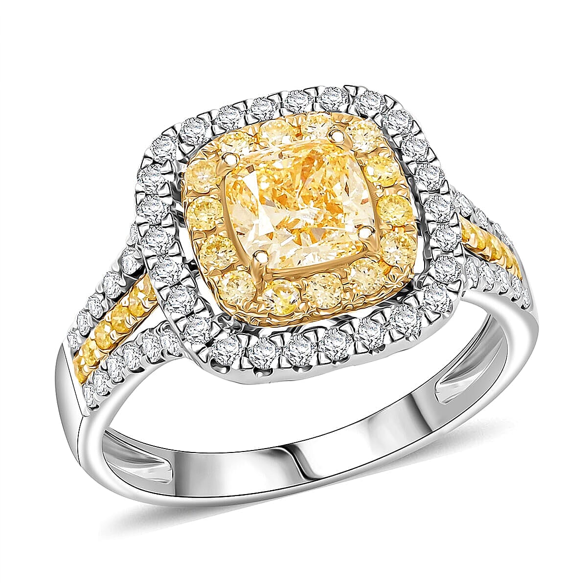 Modani Natural Yellow and White Diamond SI 1.70 ctw Ring in 950 Platinum & 18K Yellow Gold (Size 8.5) image number 0
