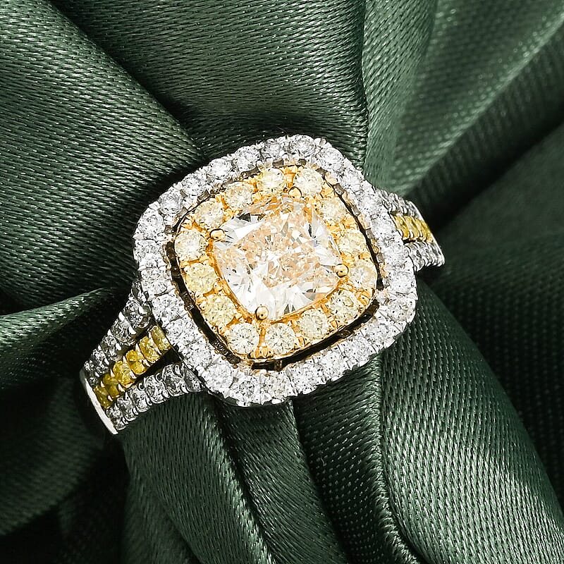 Modani Natural Yellow and White Diamond SI 1.70 ctw Ring in 950 Platinum & 18K Yellow Gold (Size 9.5)