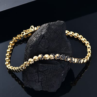 GP Thai Black Spinel 0.30 ctw Bracelet in 18K Vermeil Yellow Gold Over Sterling Silver (7.00 In)