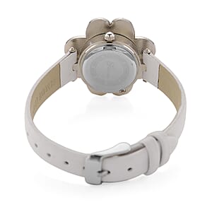 Genoa Austrian Crystal, Simulated Pearl Miyota Japanese Movement Watch in White Leather Strap