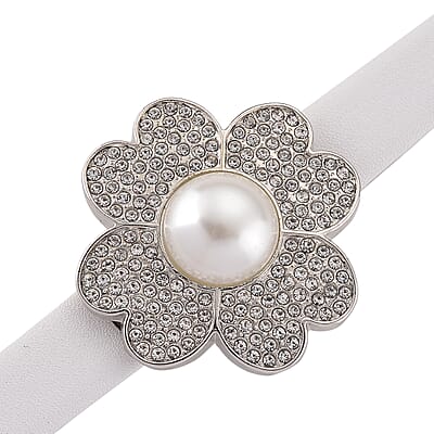 Genoa Austrian Crystal, Simulated Pearl Miyota Japanese Movement Watch in White Leather Strap