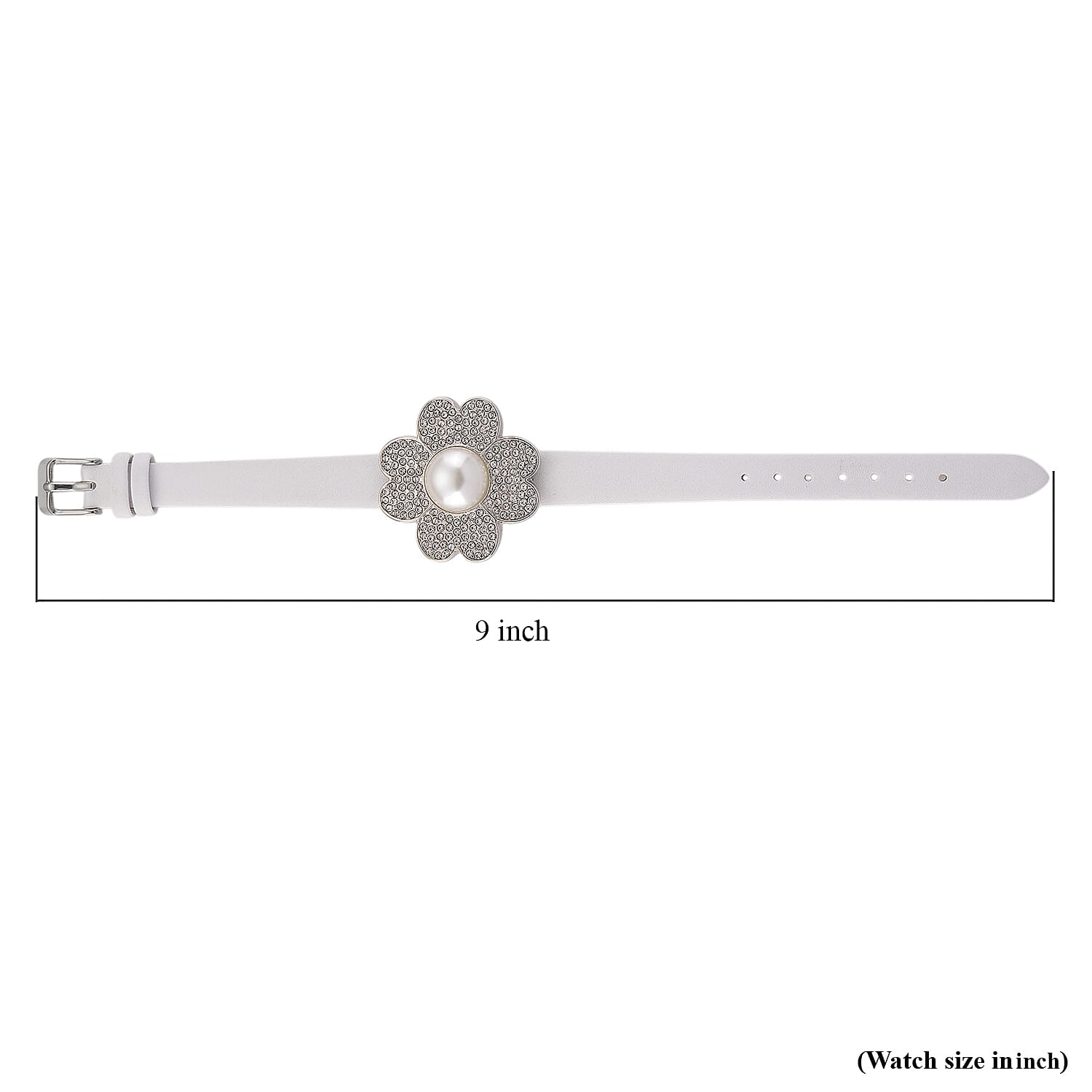 Genoa Austrian Crystal, Simulated Pearl Miyota Japanese Movement Watch in White Leather Strap