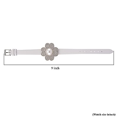Genoa Austrian Crystal, Simulated Pearl Miyota Japanese Movement Watch in White Leather Strap