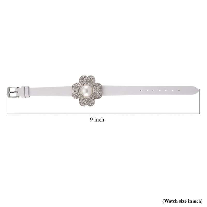 Genoa Austrian Crystal, Simulated Pearl Miyota Japanese Movement Watch in White Leather Strap