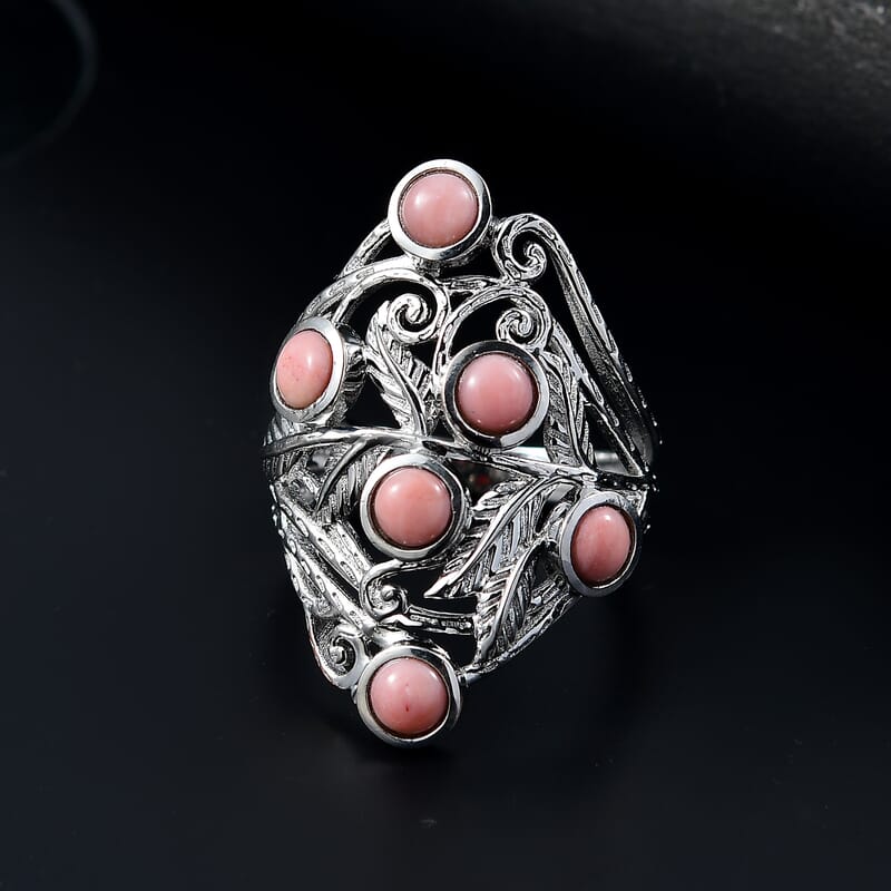 Karis Oregon Peach Opal 1.30 ctw Leaves Ring in Platinum Bond (Size 10.0)