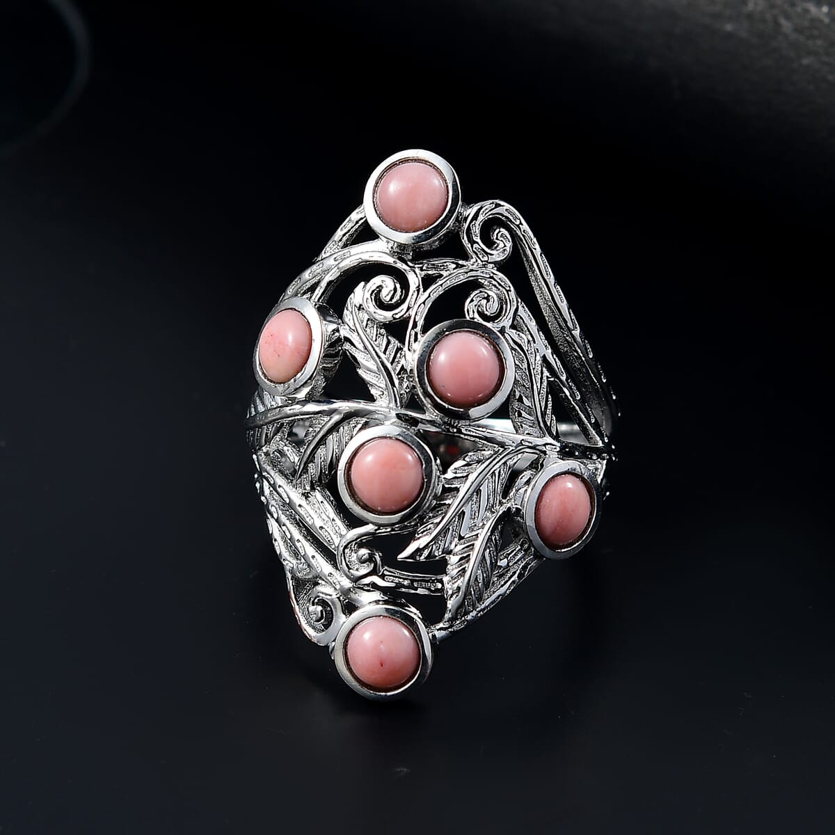 Karis Oregon Peach Opal 1.30 ctw Leaves Ring in Platinum Bond (Size 7.0) image number 1