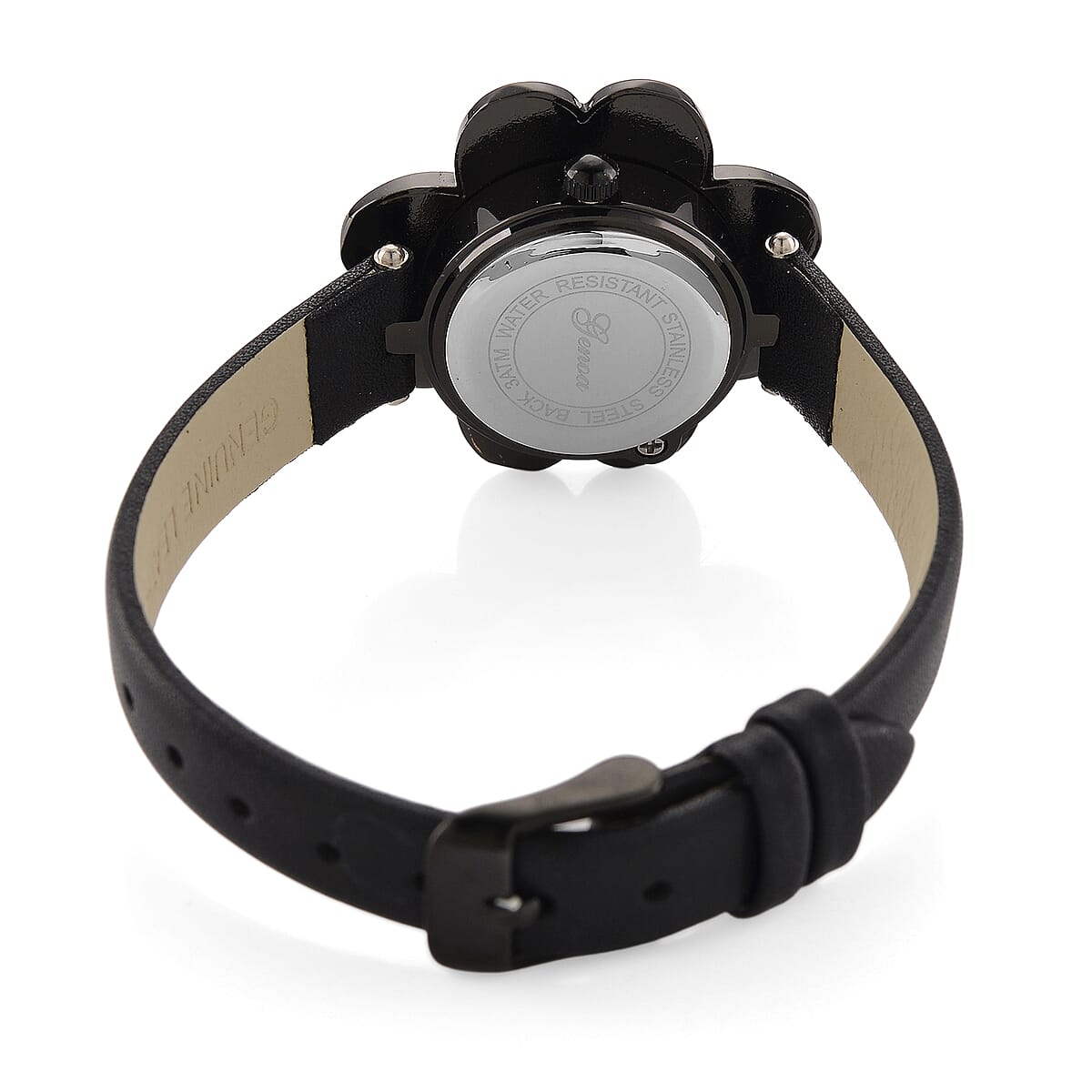 Genoa Austrian Crystal, Simulated Pearl Miyota Japanese Movement Watch in Black Leather Strap image number 3