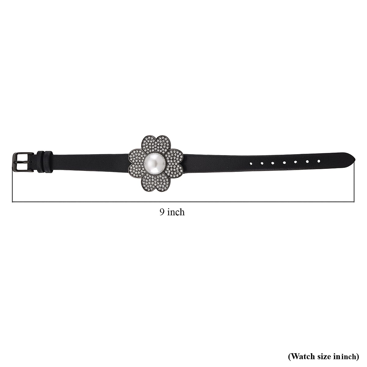 Genoa Austrian Crystal, Simulated Pearl Miyota Japanese Movement Watch in Black Leather Strap image number 5