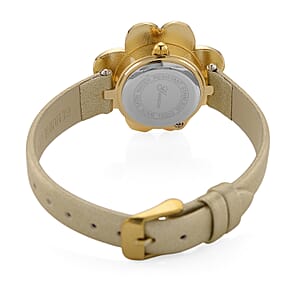 Genoa Austrian Crystal, Simulated Pearl Miyota Japanese Movement Watch in Golden Leather Strap