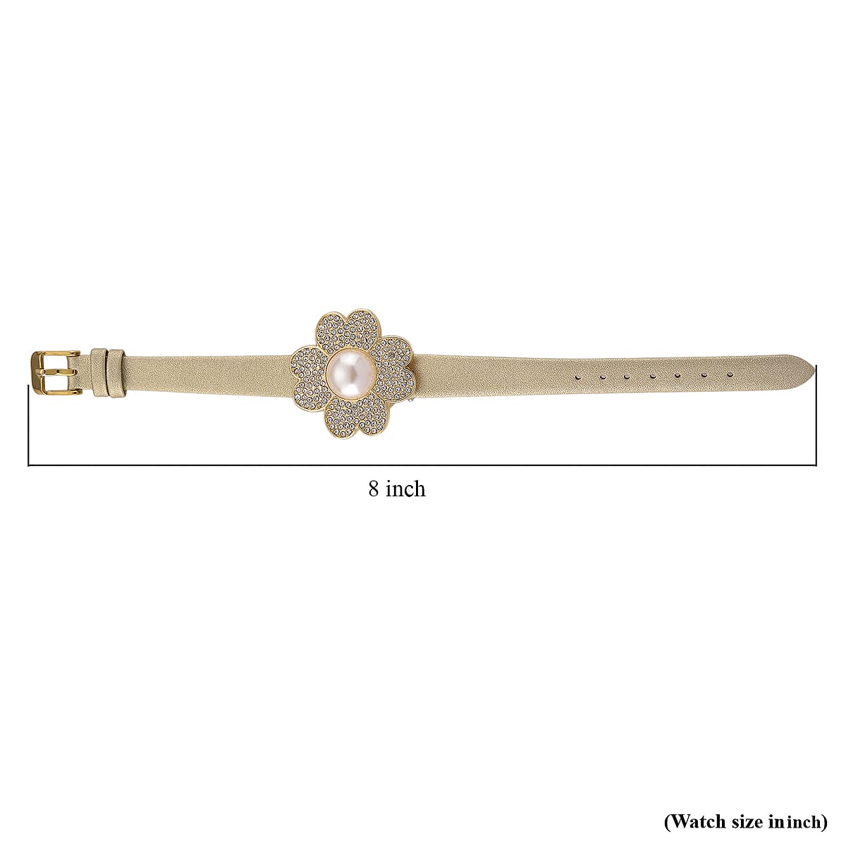 Genoa Austrian Crystal, Simulated Pearl Miyota Japanese Movement Watch in Golden Leather Strap image number 5
