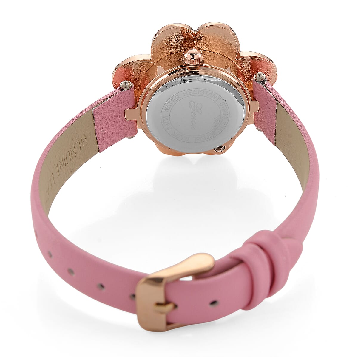 Genoa Austrian Crystal, Simulated Pearl Miyota Japanese Movement Watch in Pink Leather Strap image number 3