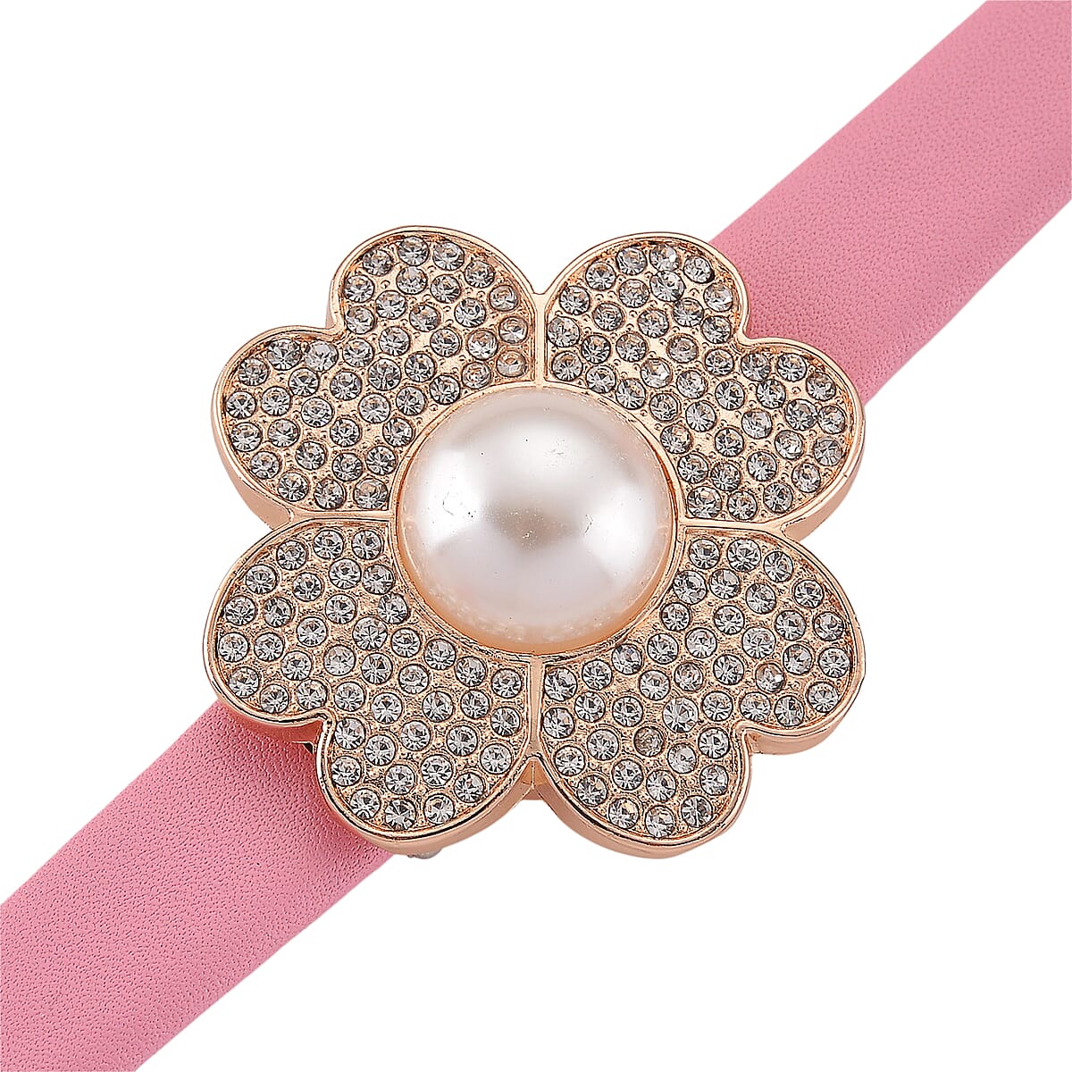Genoa Austrian Crystal, Simulated Pearl Miyota Japanese Movement Watch in Pink Leather Strap image number 4