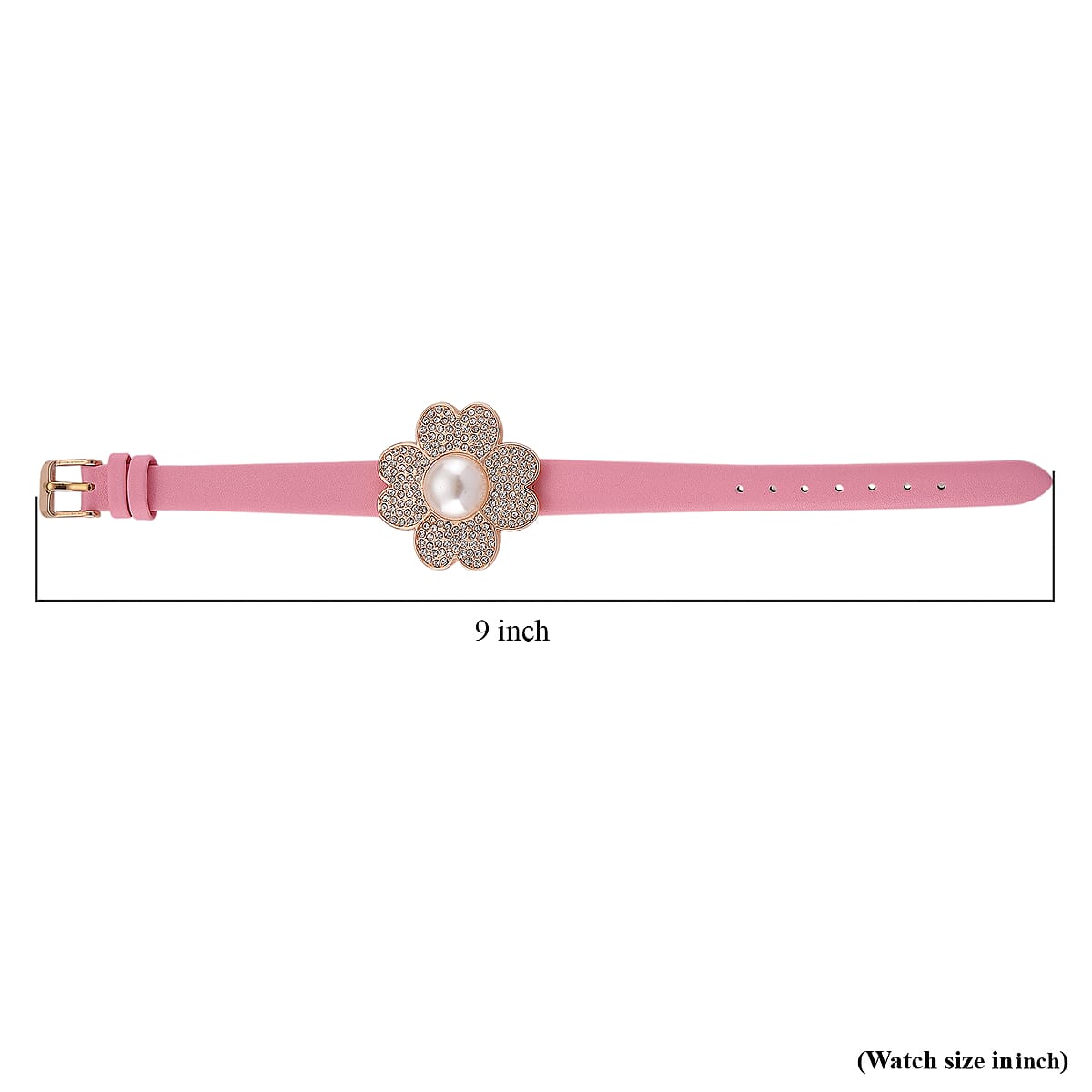 Genoa Austrian Crystal, Simulated Pearl Miyota Japanese Movement Watch in Pink Leather Strap image number 5