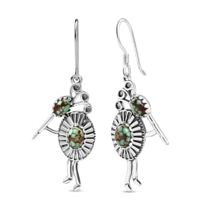 D'Joy Artisan Crafted Blue Moon Turquoise 2.90 ctw Kokopelli Earrings in Black Oxidized Sterling Silver