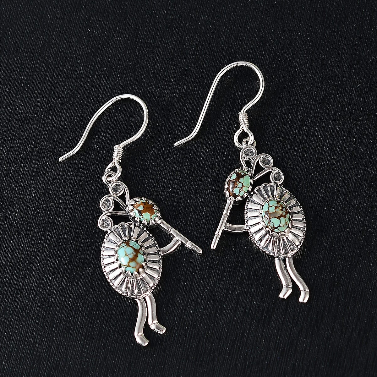 D'Joy Artisan Crafted Blue Moon Turquoise 2.90 ctw Kokopelli Earrings in Black Oxidized Sterling Silver image number 1