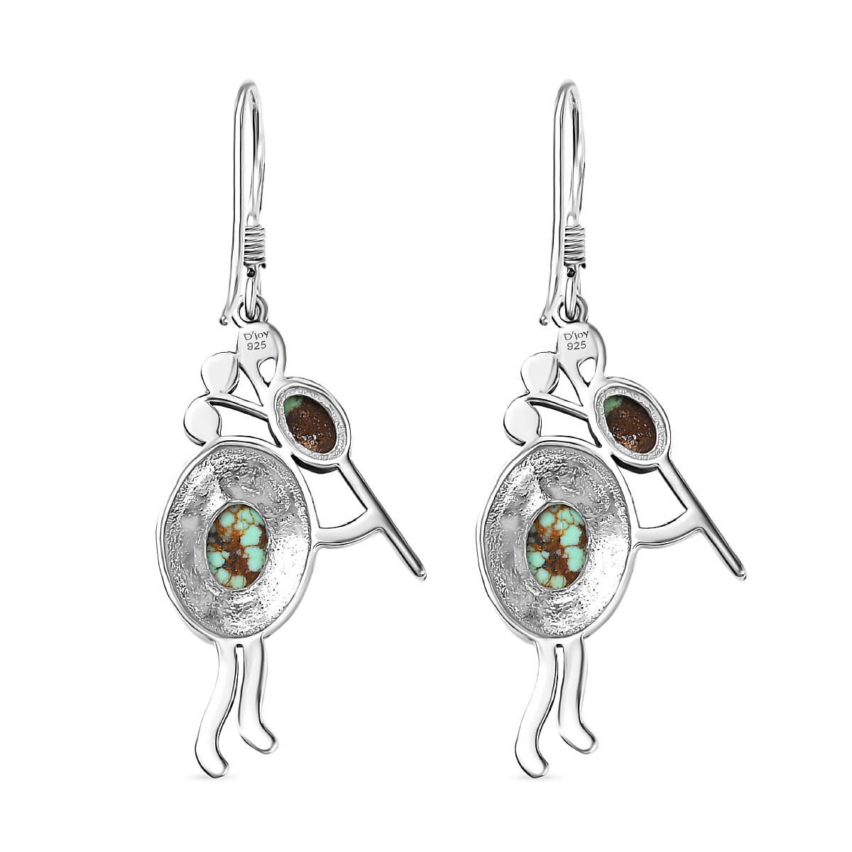 D'Joy Artisan Crafted Blue Moon Turquoise 2.90 ctw Kokopelli Earrings in Black Oxidized Sterling Silver image number 4