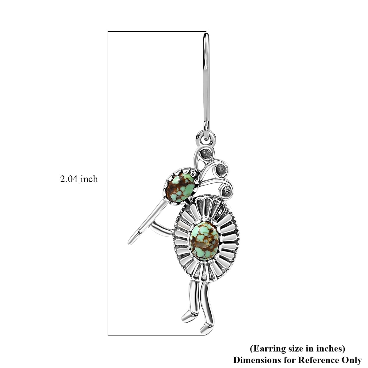 D'Joy Artisan Crafted Blue Moon Turquoise 2.90 ctw Kokopelli Earrings in Black Oxidized Sterling Silver image number 5