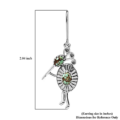 D'Joy Artisan Crafted Blue Moon Turquoise 2.90 ctw Kokopelli Earrings in Black Oxidized Sterling Silver
