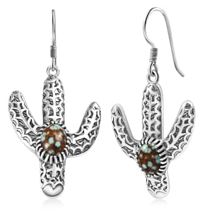 D'Joy Artisan Crafted Blue Moon Turquoise 2.40 ctw Cactus Earrings in Black Oxidized Sterling Silver