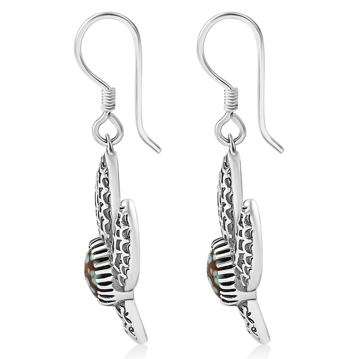 D'Joy Artisan Crafted Blue Moon Turquoise 2.40 ctw Cactus Earrings in Black Oxidized Sterling Silver image number 3