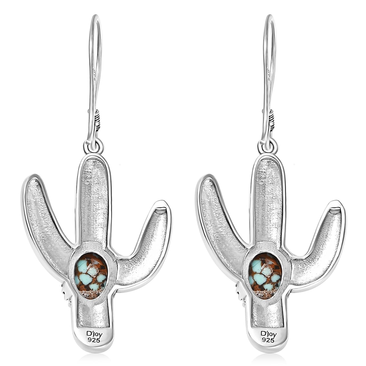 D'Joy Artisan Crafted Blue Moon Turquoise 2.40 ctw Cactus Earrings in Black Oxidized Sterling Silver image number 4