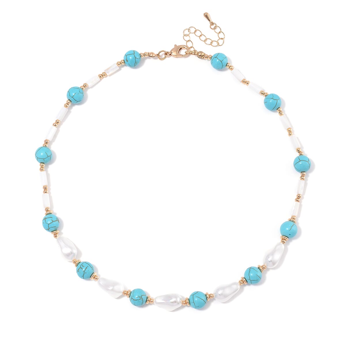 White Shell Pearl, Blue Howlite Beaded Necklace (18-20In) in Goldtone 65.00 ctw image number 2