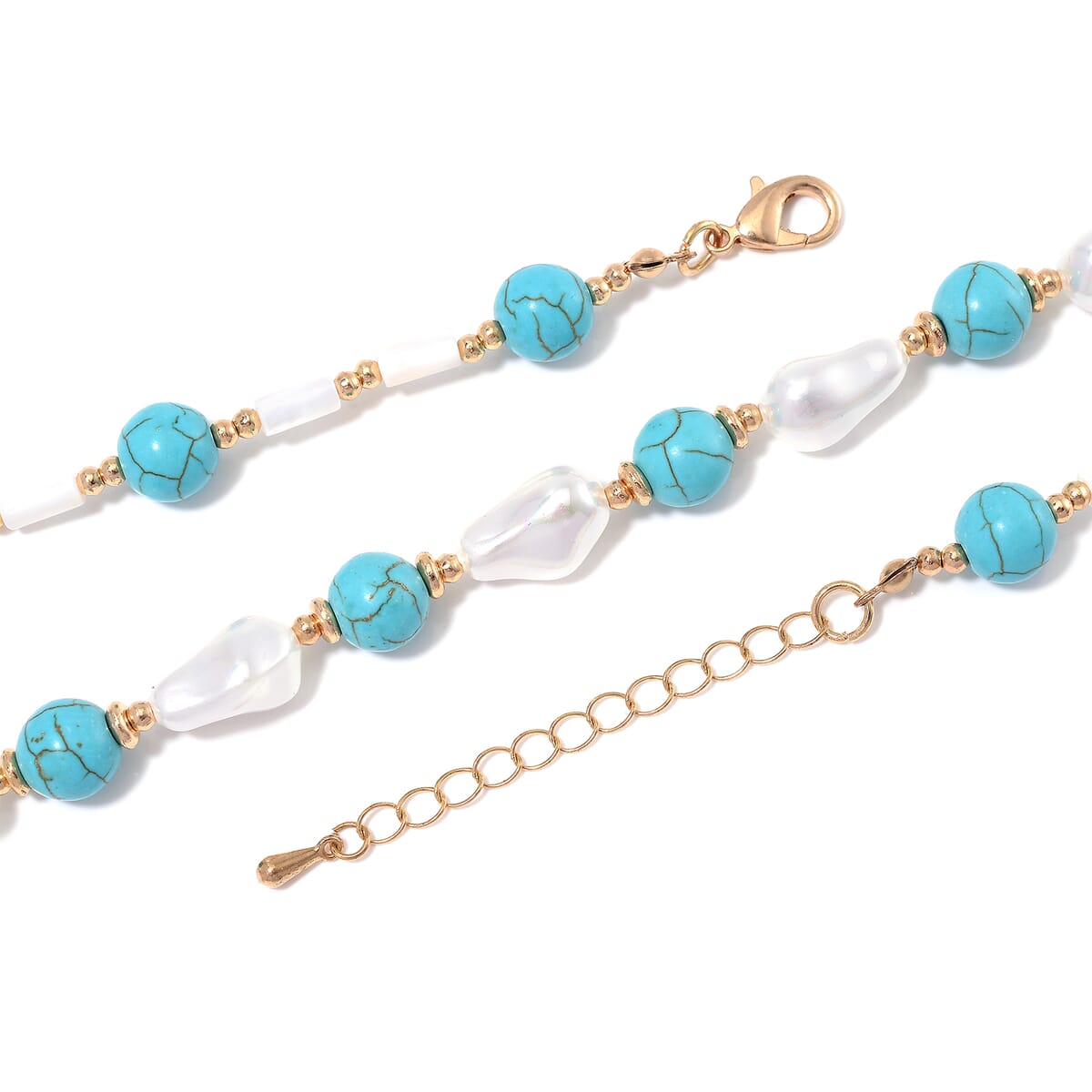 White Shell Pearl, Blue Howlite Beaded Necklace (18-20In) in Goldtone 65.00 ctw image number 3
