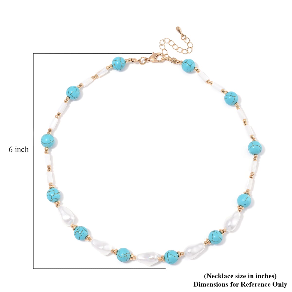 White Shell Pearl, Blue Howlite Beaded Necklace (18-20In) in Goldtone 65.00 ctw image number 5
