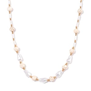 White Shell Pearl, Constituted White Howlite Beaded Necklace (18-20In) in Goldtone 65.00 ctw