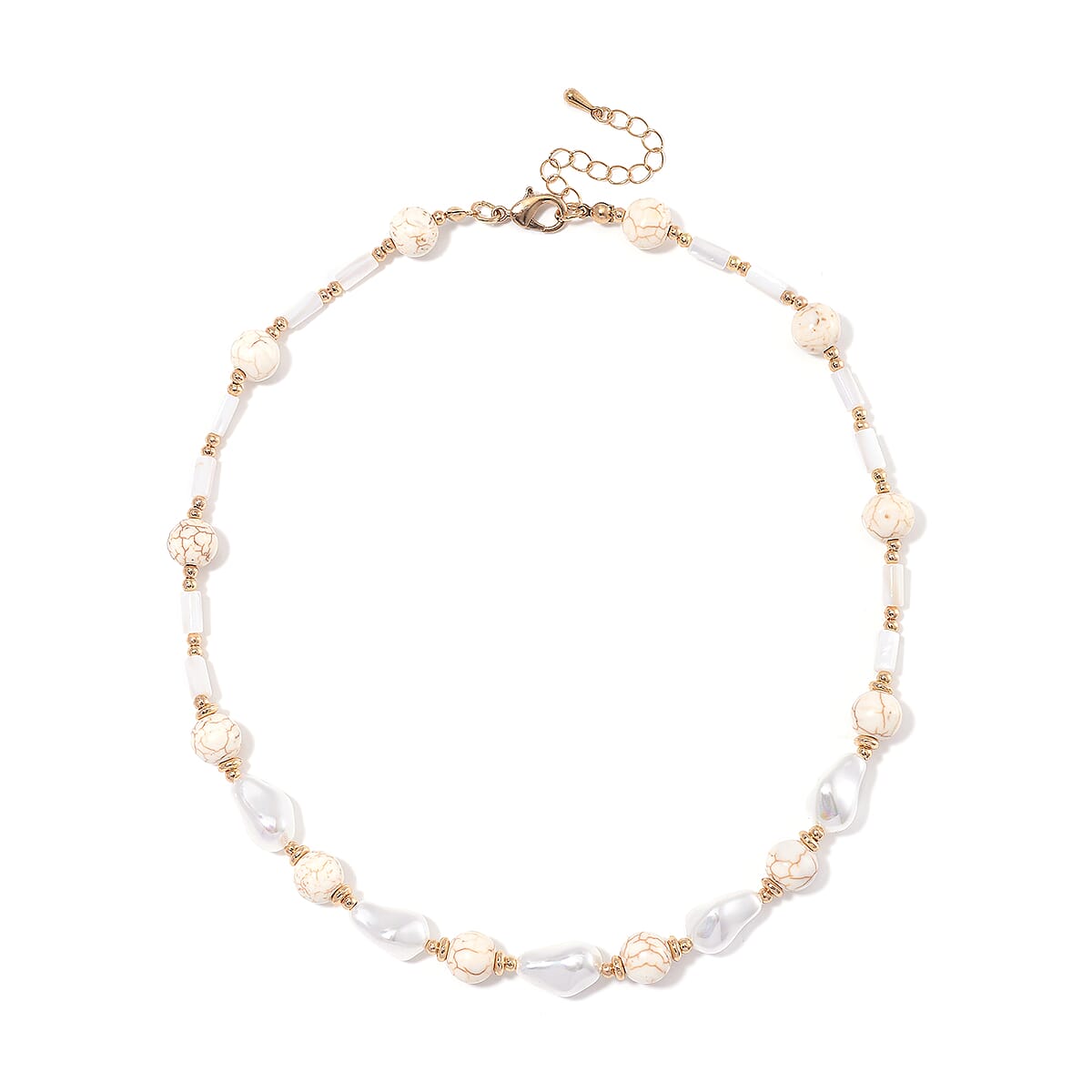 White Shell Pearl, Constituted White Howlite Beaded Necklace (18-20In) in Goldtone 65.00 ctw image number 2