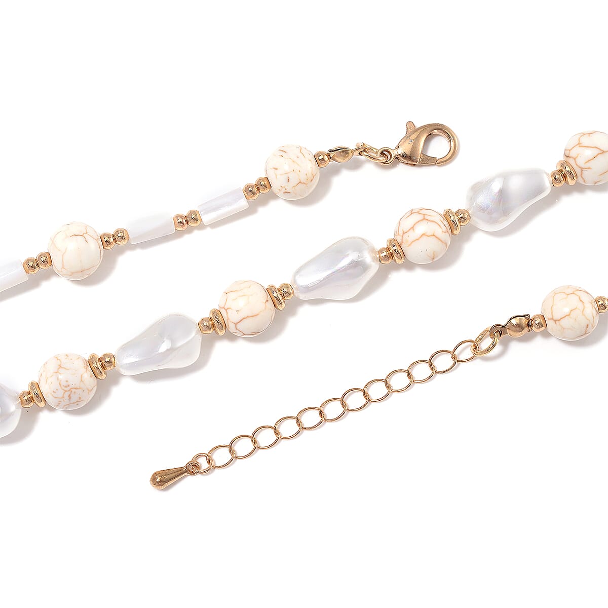White Shell Pearl, Constituted White Howlite Beaded Necklace (18-20In) in Goldtone 65.00 ctw image number 3