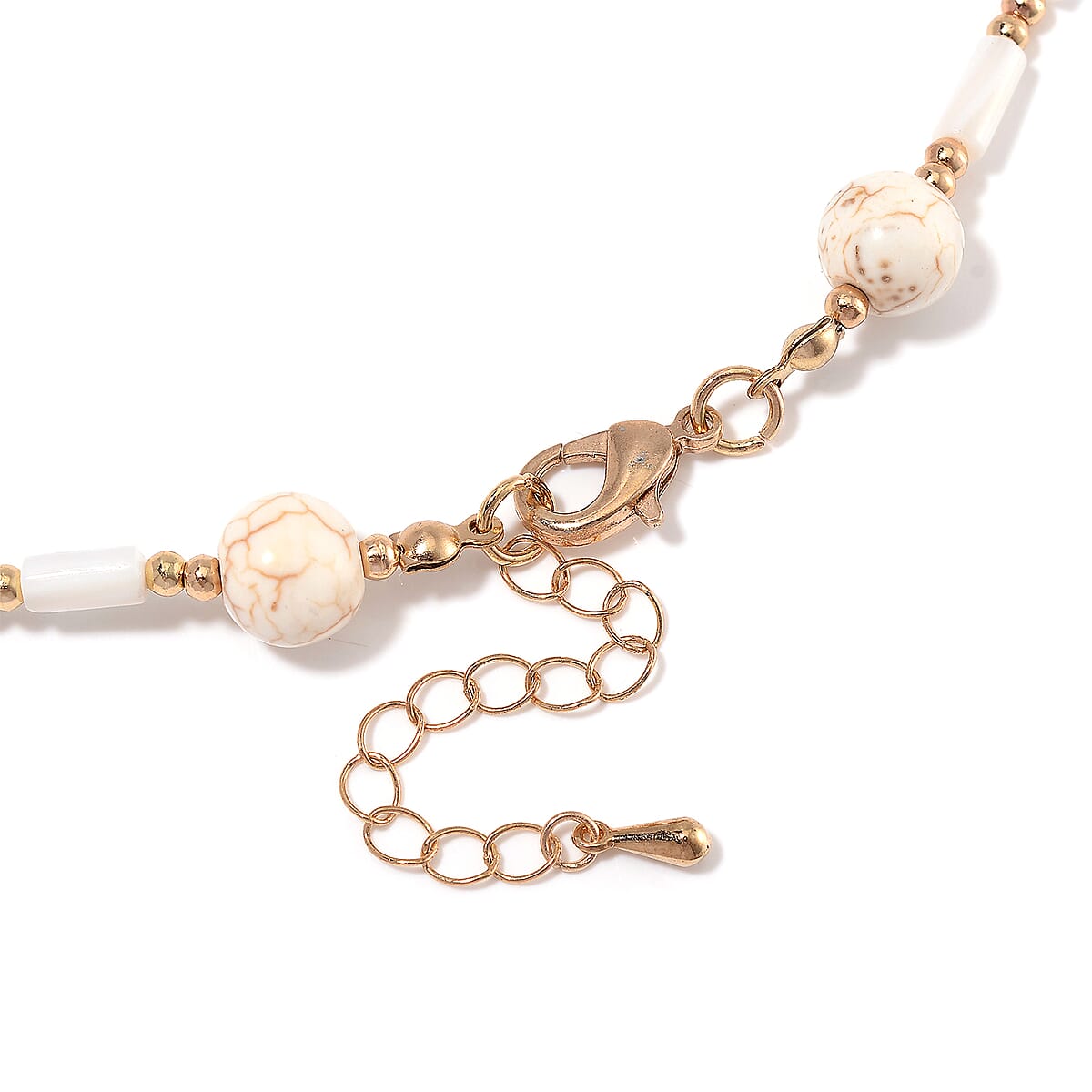 White Shell Pearl, Constituted White Howlite Beaded Necklace (18-20In) in Goldtone 65.00 ctw image number 4