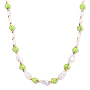 White Shell Pearl, Constituted Green Howlite Beaded Necklace (18-20In) in Goldtone 65.00 ctw